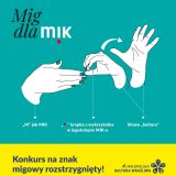 U góry, na niebieskim tle, napis „mig dla mik